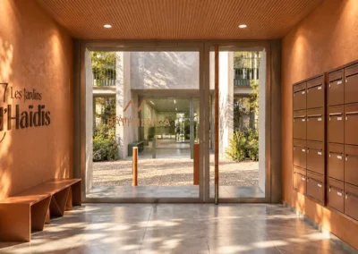 Hall d’entrée de la résidence Les Jardins d’Haïdïs